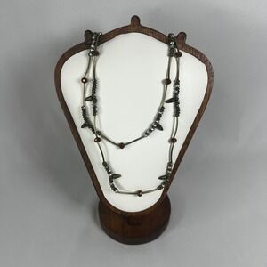 Extra‎ Long 43.5" Bronze Metallic Bead Necklace Convertible Single Double Strand